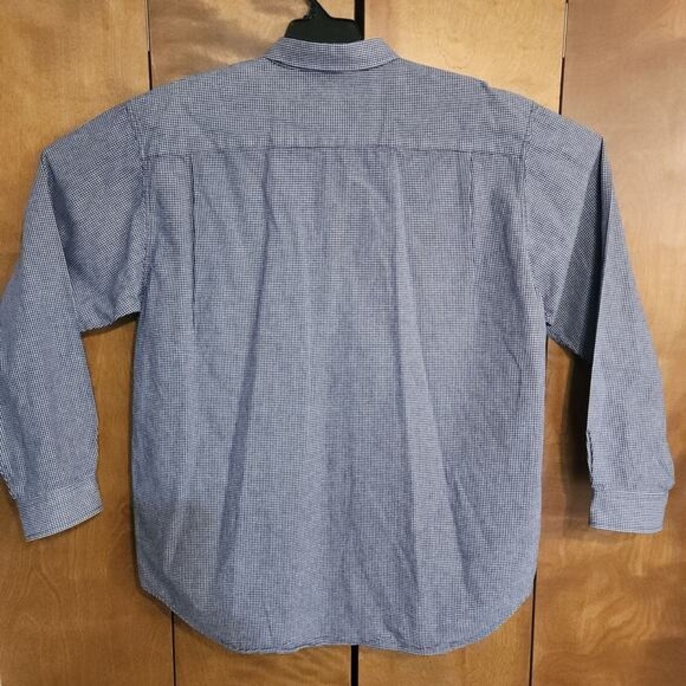 51. Eddie Bauer Mens XL Tall Blue White Micro Gingham Check Cotton Button Down - Picture 2 of 3